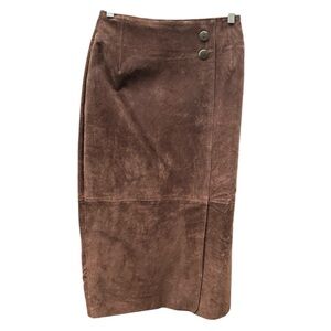 Vintage Brown Suede Leather Skirt Pencil Long Casual Corner Women’s 6 Lined